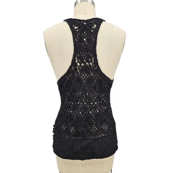 NWOT Ralph Lauren Black Label Crochet Tank Top Womens L Macrame Knit Racerback - Picture 2 of 9